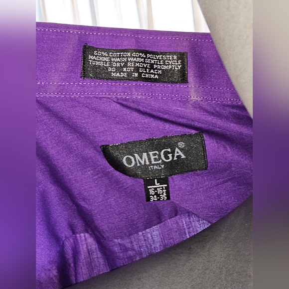 Omega Italy Long Sleeve Dress Shirt Solid Purple Regular Fit sz 16-16.5, 34-35 - Picture 4 of 7